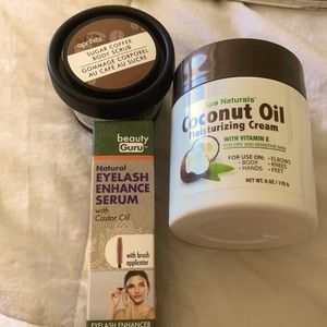 Face product kit.  Coconut Oil, Sugar Coffee Body scrub, Eyelash Enhance Serum